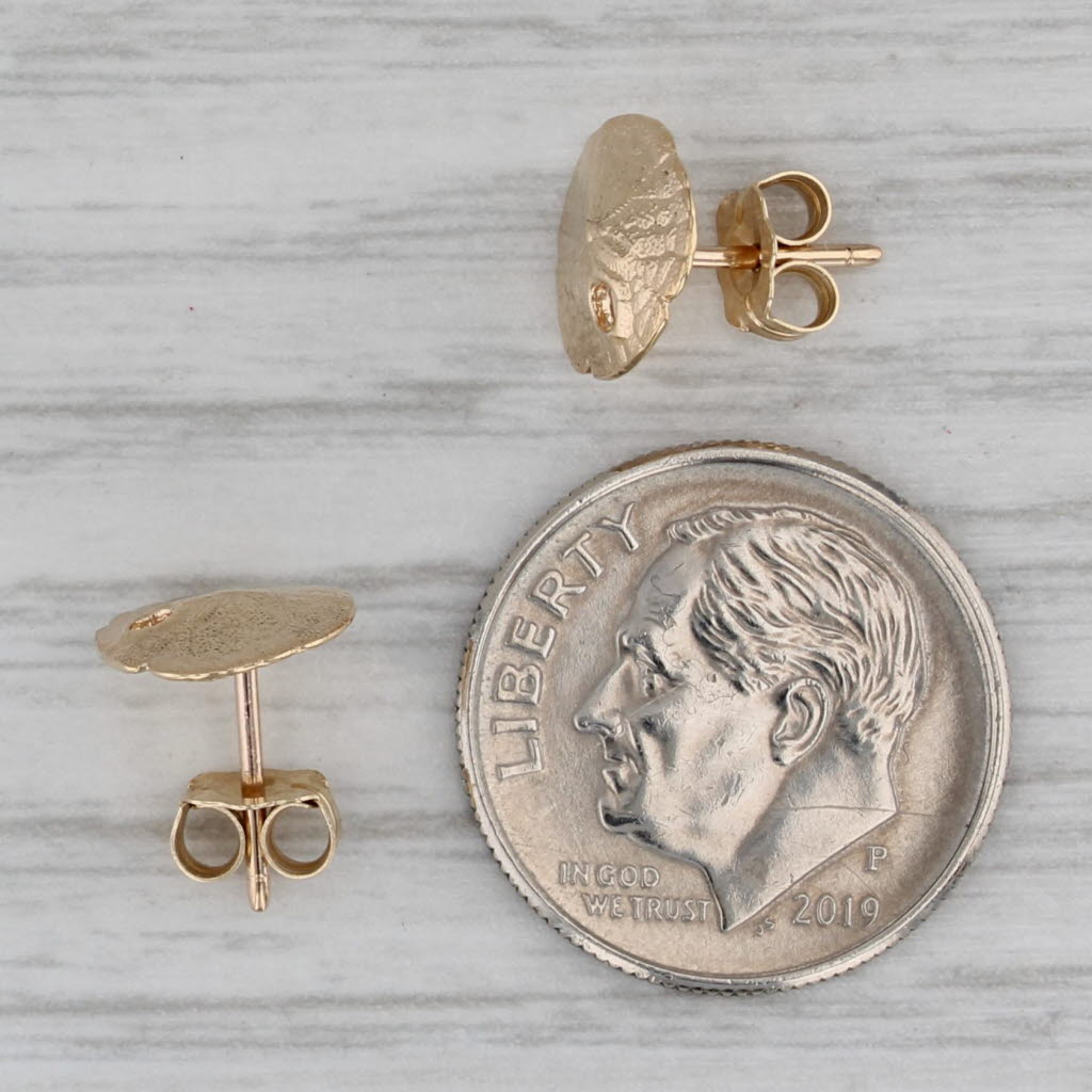 Gray Sanddollar Stud Earrings 14k Yellow Gold Nautical Jewelry