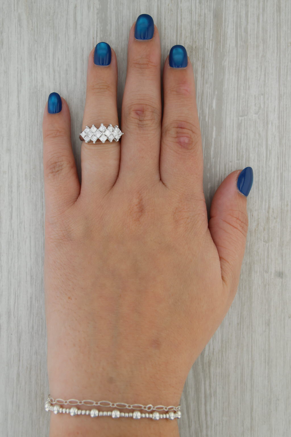 1.54ctw Princess Diamond Cluster Ring 14k White Gold Size 5.5