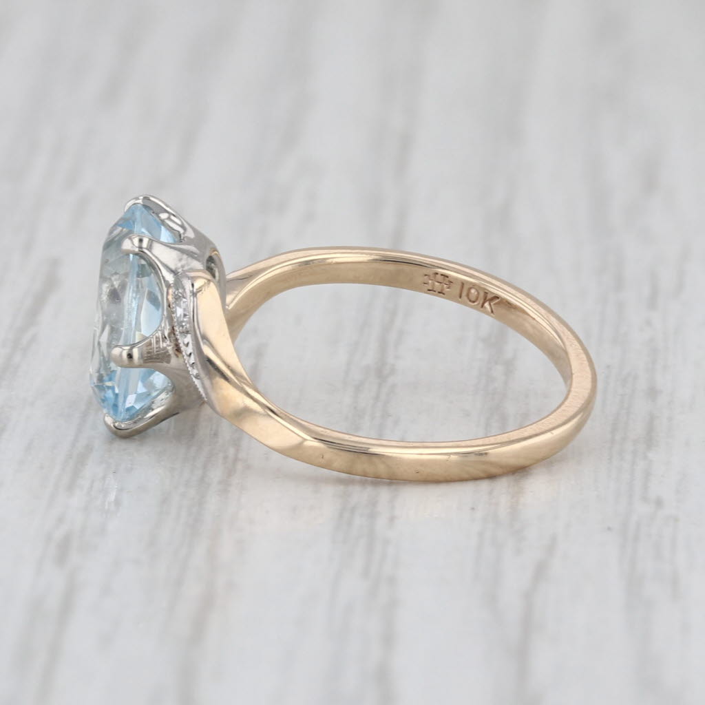 Vintage 2.28ctw Aquarmarine Diamond Bypass Ring 10k Yellow Gold Size 6