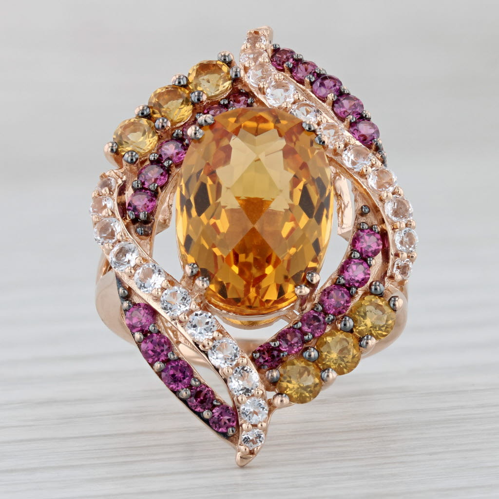 Gray Le Vian Crazy 9.32ctw Gemstone Cocktail Ring 14k Rose Gold Citrine Garnet Topaz