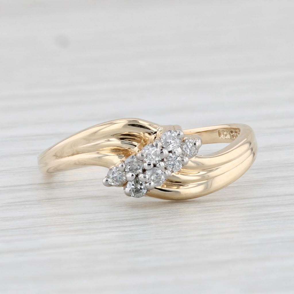 Light Gray 0.15ctw Diamond Cluster Bypass Ring 10k Yellow Gold Size 6.25
