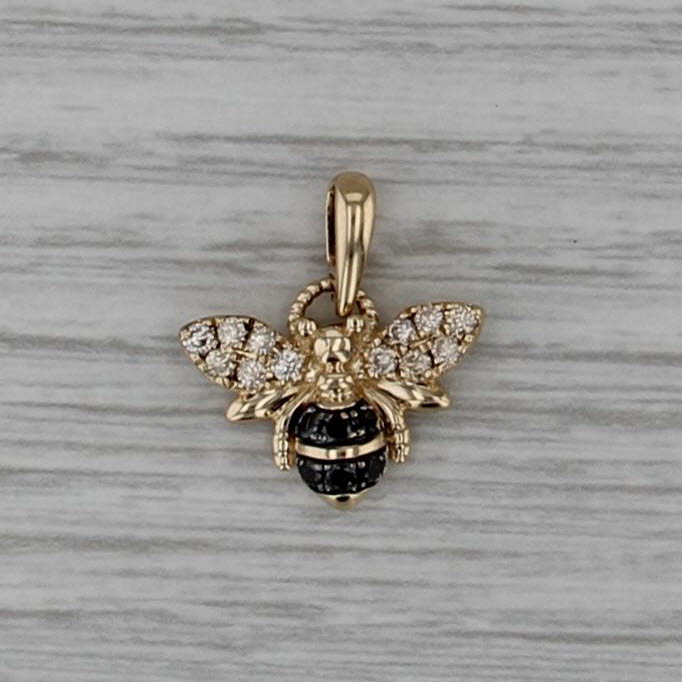 Le Vian 0.29ctw Black Champagne Diamond Bee Pendant 14k Yellow Gold Small Charm