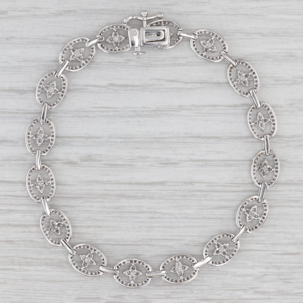 2.20ctw Diamond Oval Flower Link Bracelet 14k White Gold 7.25" 7.4mm