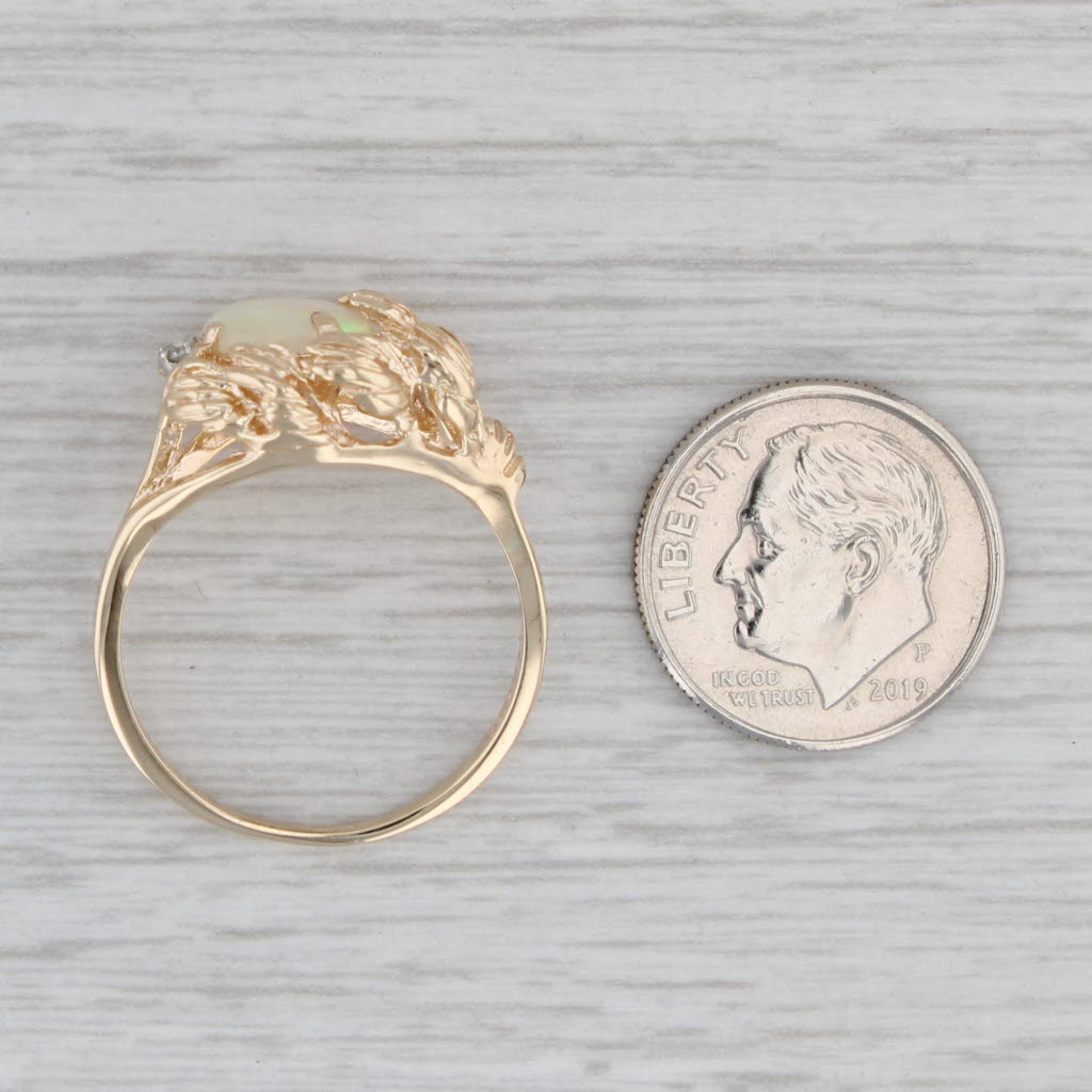 Gray Opal Diamond Ring 14k Yellow Gold Size 9.25 Oval Cabochon