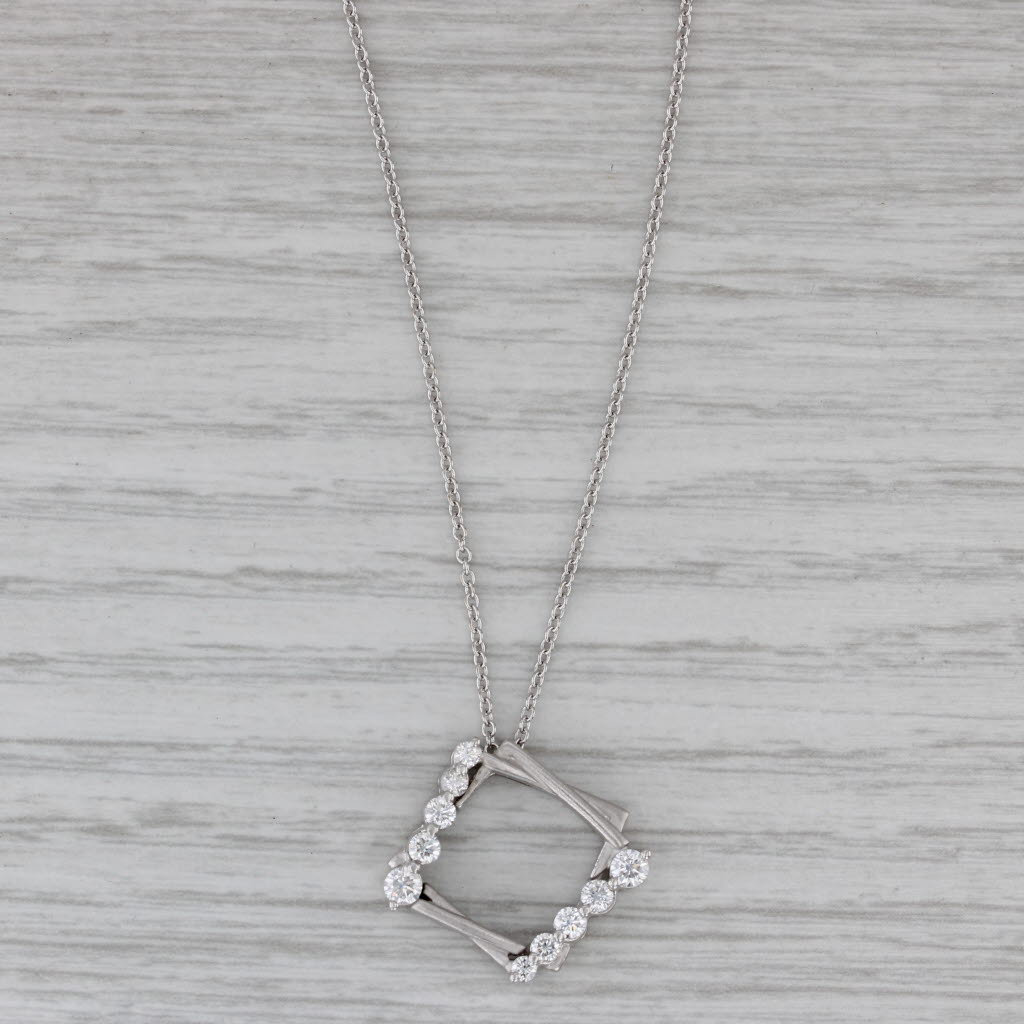 Gray 0.44ctw Diamond Square Pendant Necklace 14k White Gold 18" Cable Chain