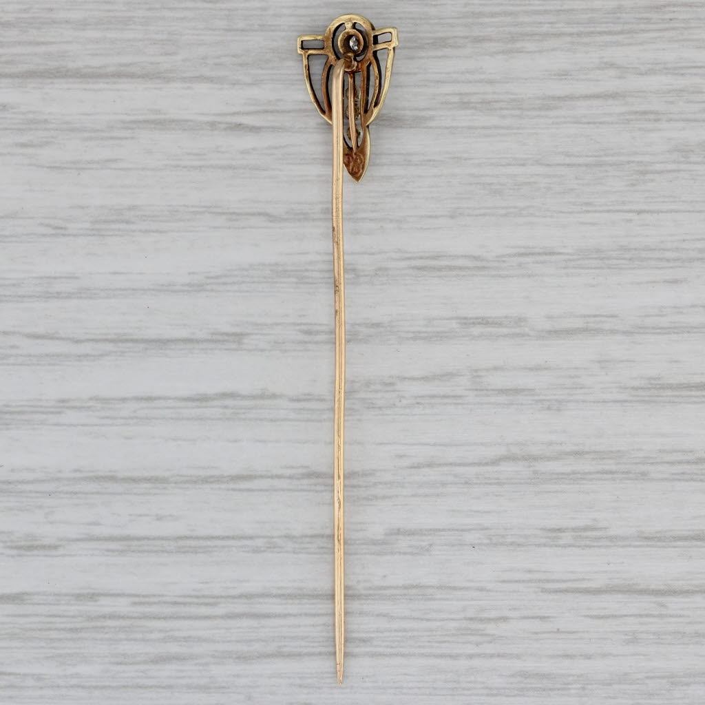 Gray Antique Diamond Seed Pearl Stickpin 14k Yellow Gold
