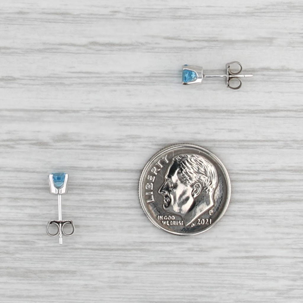 0.64ctw Round Blue Topaz Solitaire Stud Earrings 14k White Gold Small Studs