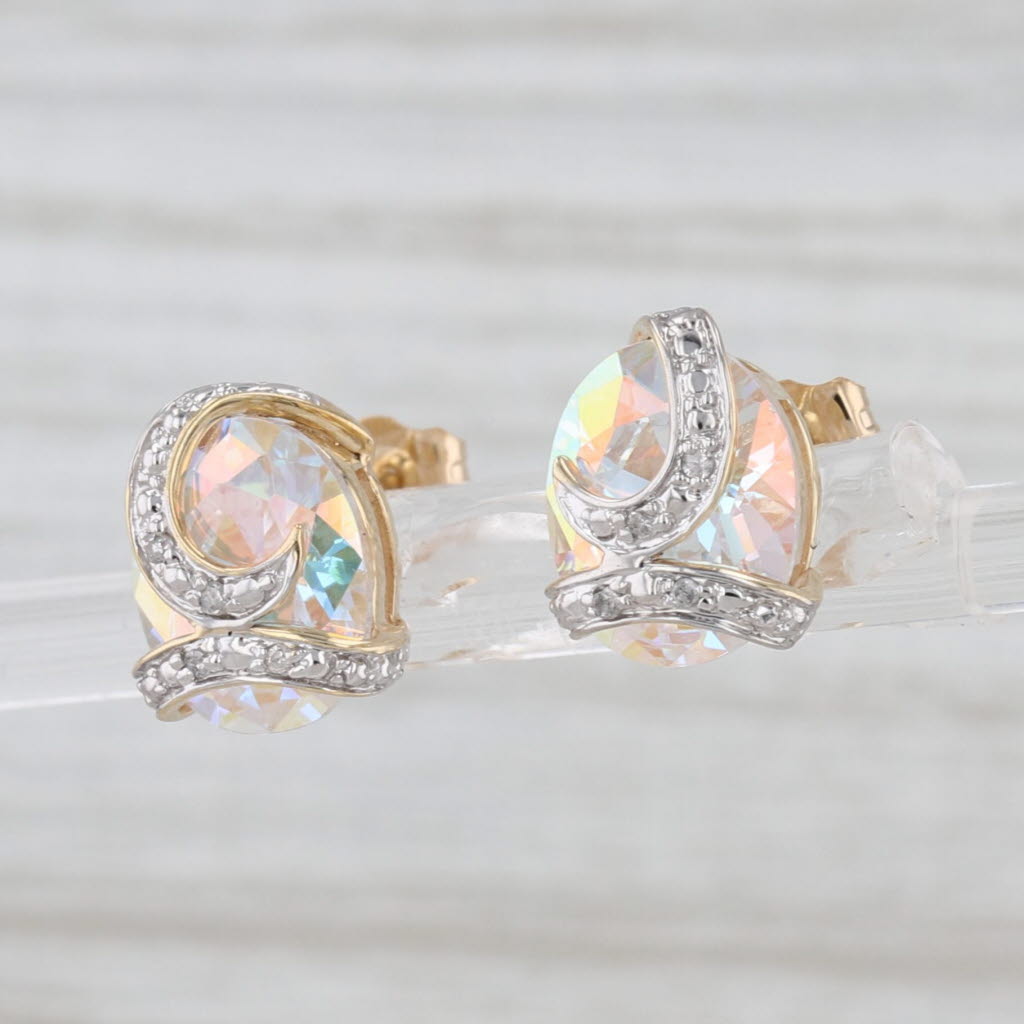 8.52ctw Oval Mystic Cubic Zirconia Stud Earrings 10k Yellow Gold