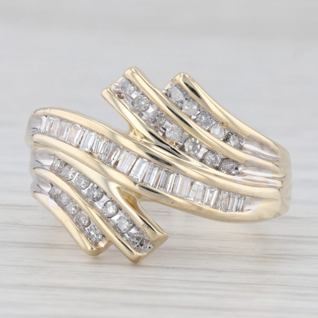 Light Gray 0.43ctw Diamond Scalloped Bypass Ring 10k Yellow Gold Size 8 Cocktail