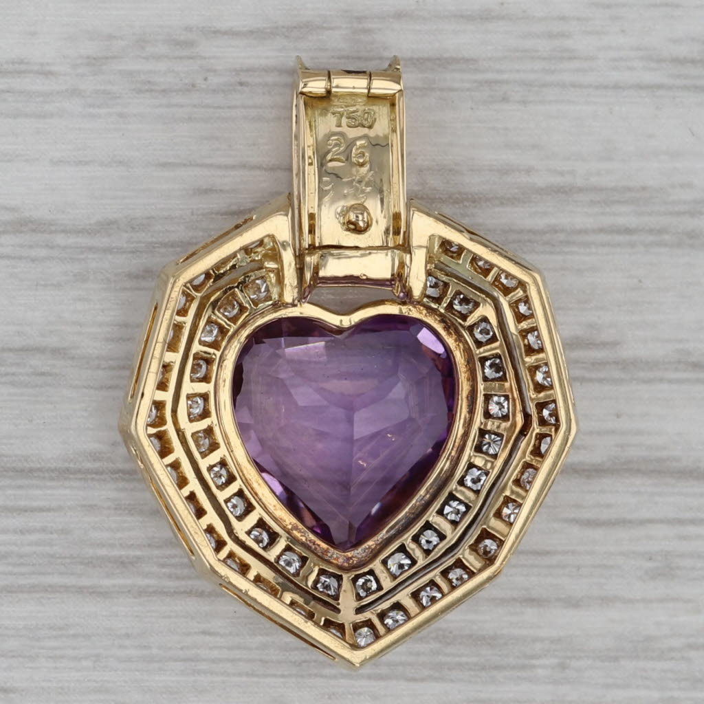 Dark Gray 4.53ctw Amethyst Heart Diamond Halo Pendant 18k Yellow Gold