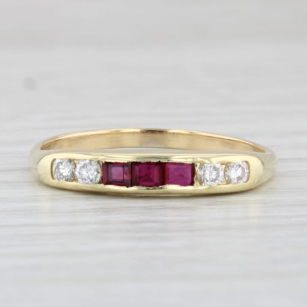 Light Gray 0.46ctw Ruby Diamond Ring 18k Yellow Gold Stackable Wedding Band Size 8.5