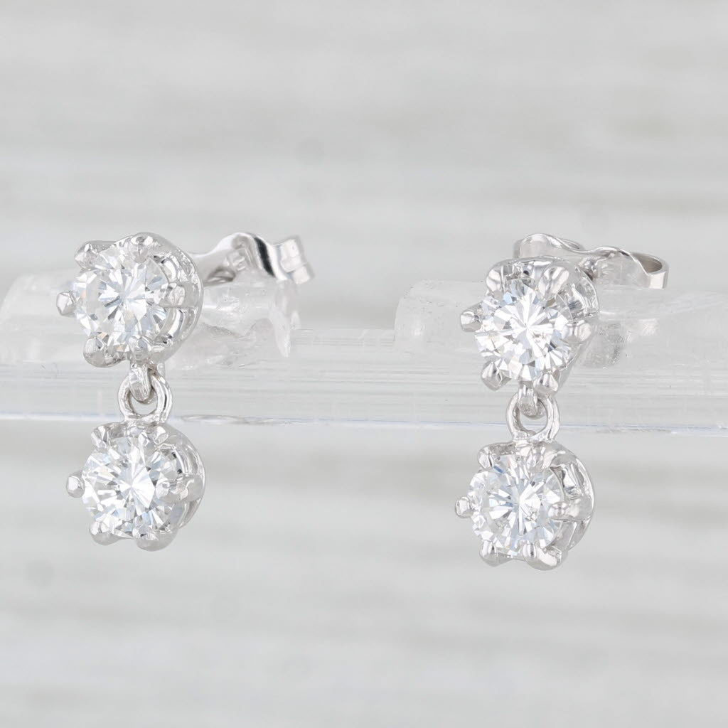 Light Gray 0.90ctw Diamond Dangle Earrings 14k White Gold