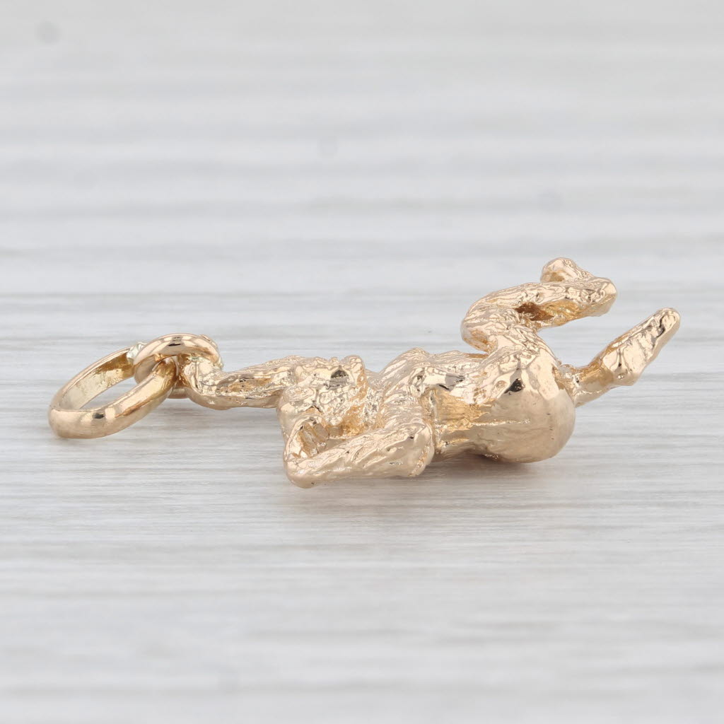 Light Gray Monkey Pendant 18k Yellow Gold 3D Figural Charm