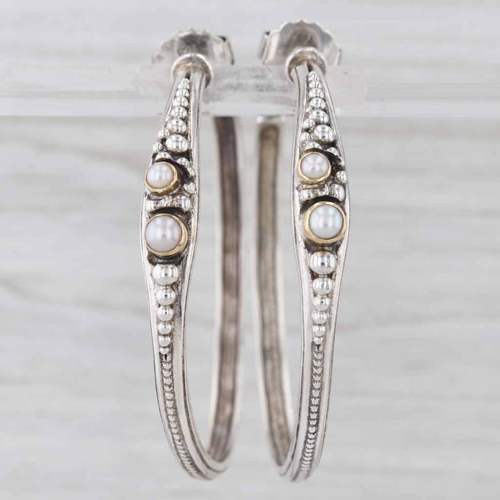 Konstantino Cultured Pearl Hoop Earrings Sterling Silver 18k Gold Large Hoops