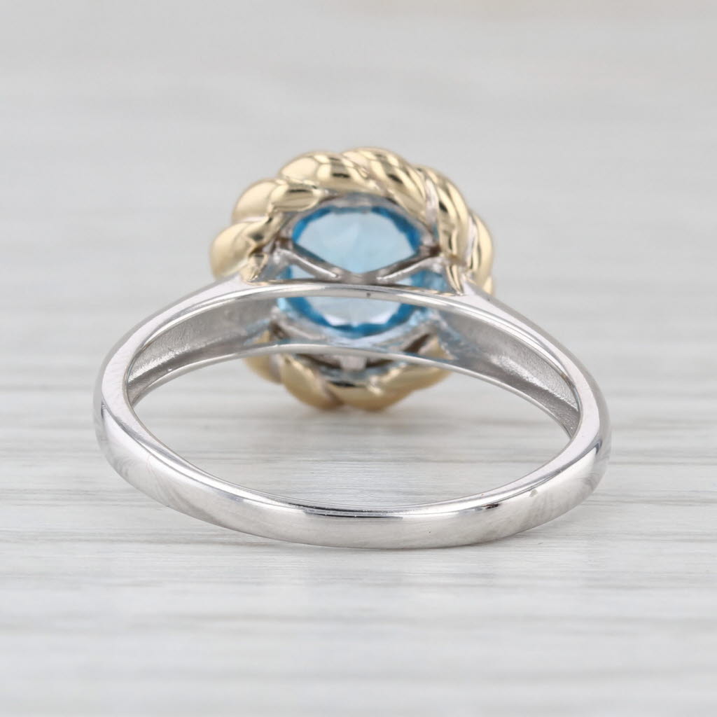 1.10ct Blue Topaz Round Solitaire Ring 14k White Yellow Gold Size 7