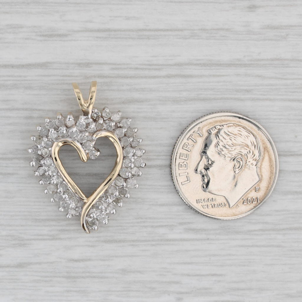 Gray 0.30ctw Diamond Heart Pendant 10k Yellow White Gold