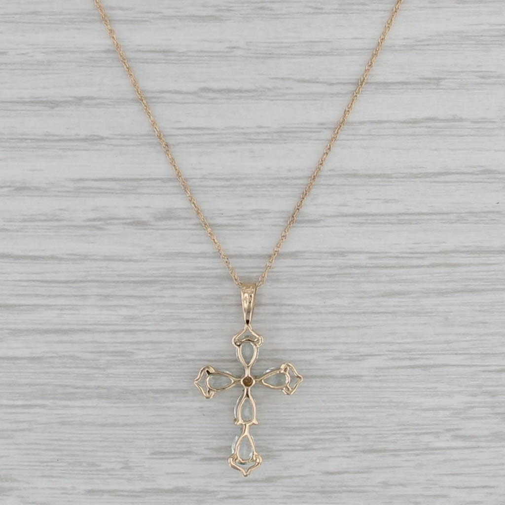 1ctw Aquamarine Cross Pendant Necklace 14k Yellow Gold 18.25" Rope Chain