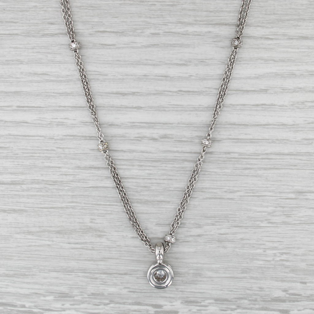 1.02ctw Diamond Pendant Station Necklace 14k White Gold 24.5" Double Cable Chain