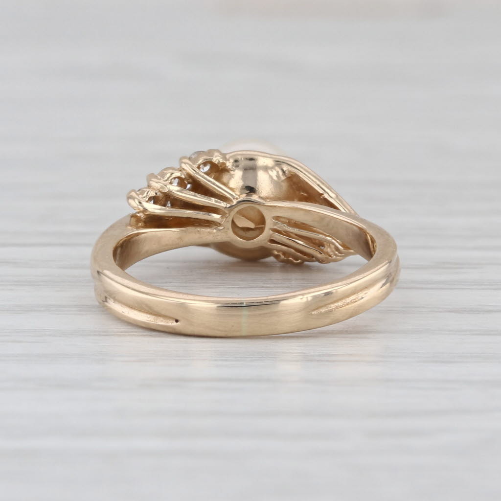 Saltwater Cultured Pearl Diamond Ring 14k Yellow Gold Size 5.5