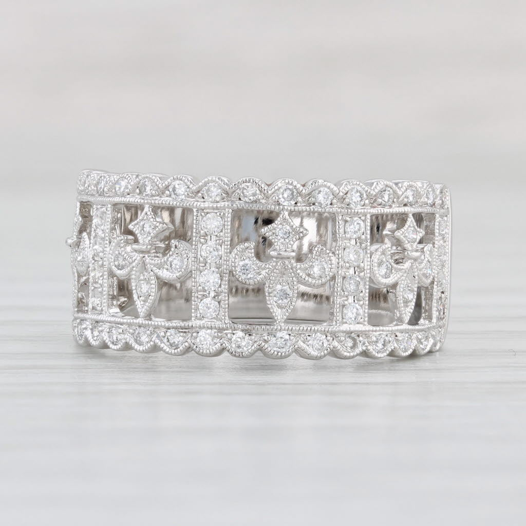 Light Gray New Diamond Fleur De Lis Ring 14k White Gold Size 6.5 Cocktail Band Beverley K