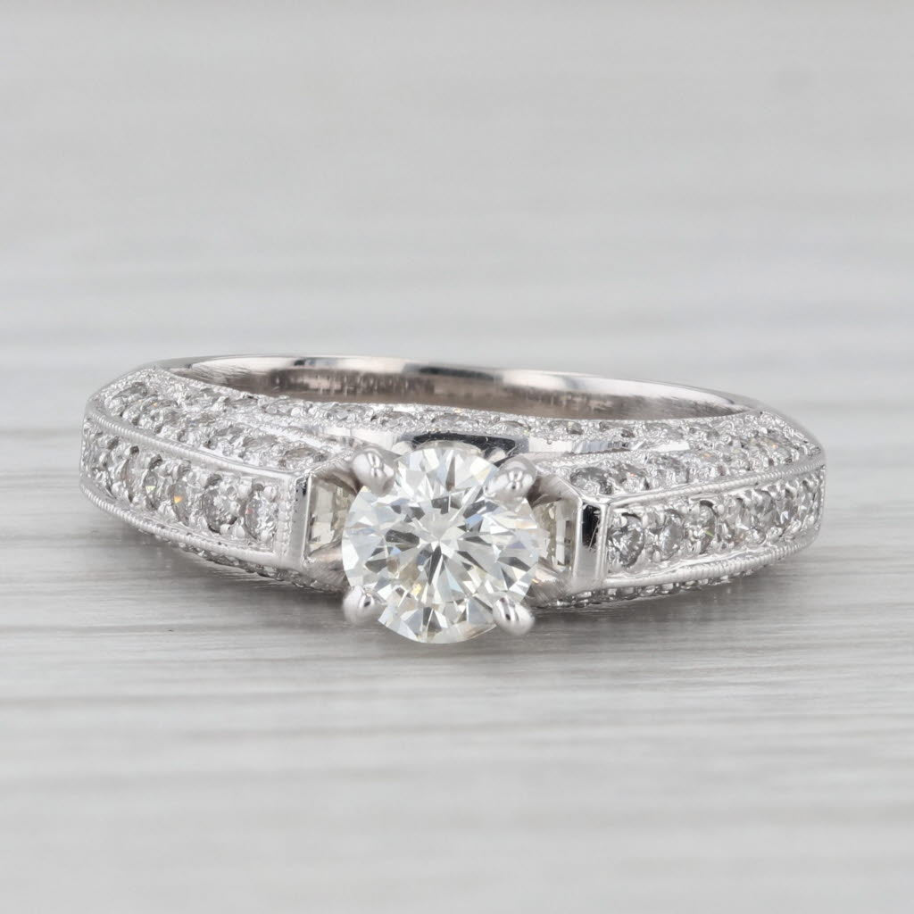 Light Gray 1.16ctw Round Diamond Engagement Ring 14k White Gold Size 5.75 Cathedral Band