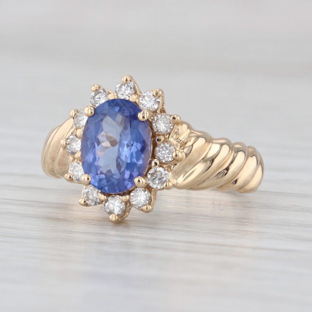 1.59ctw Oval Tanzanite Diamond Halo Ring 14k Yellow Gold Size 5.5