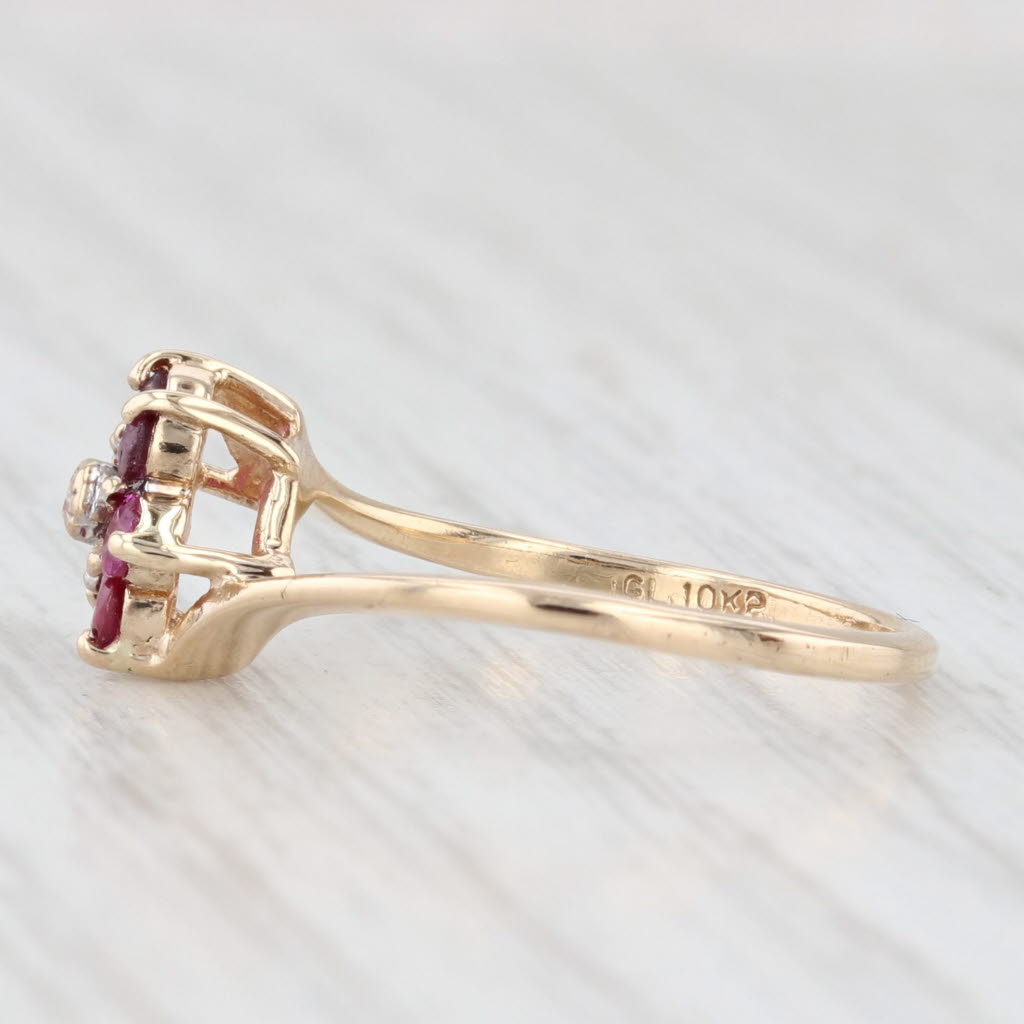 Light Gray 0.25ctw Ruby Diamond Flower Ring 10k Yellow Gold Size 6 July Birthstone