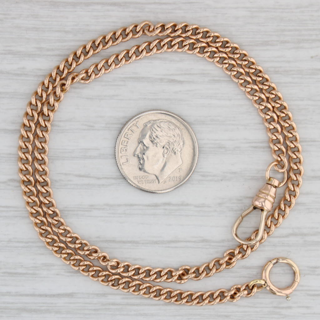 Gray Vintage Curb Chain Watch Fob Chain 10k Yellow Gold 13.5" 3.2mm