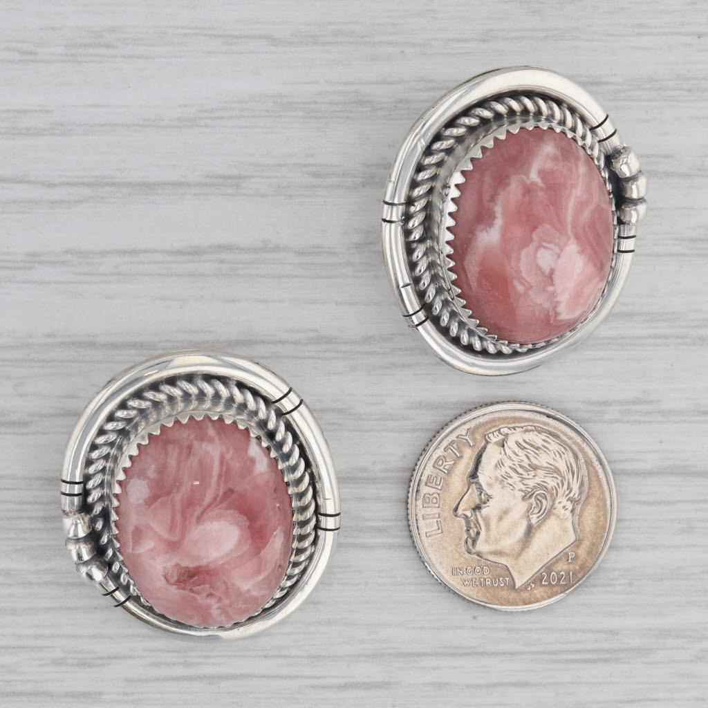 Gray Red Rhodochrosite Earrings Sterling Silver Vintage Southwestern Native American