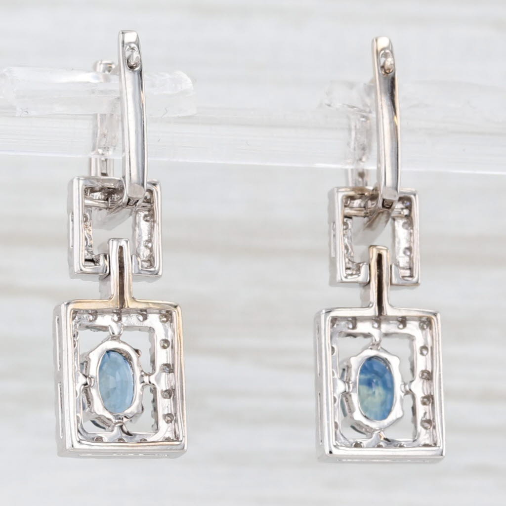 Light Gray 1.82ctw Blue Sapphire Diamond Halo Drop Earrings 14k White Gold