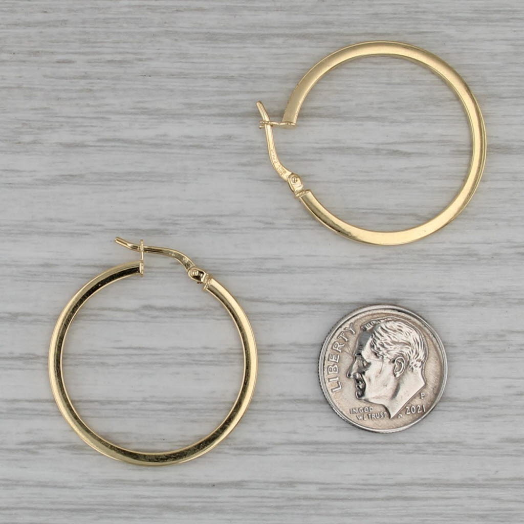 New Hoop Earrings 14k Yellow Gold Snap Top Round Hoops 28.4 x 2mm