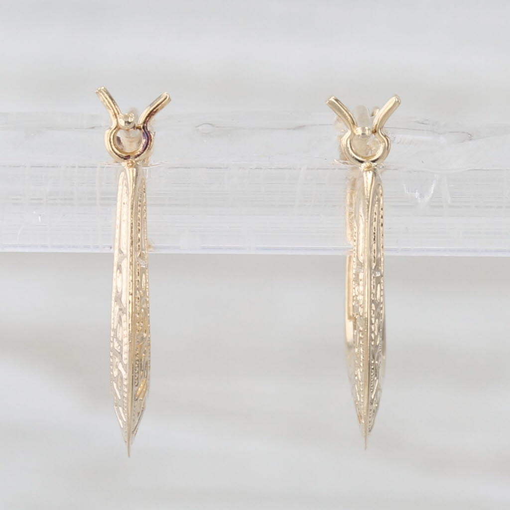 Greek Key Pattern Hoop Earrings 14k Yellow Gold Snap Top Hoops