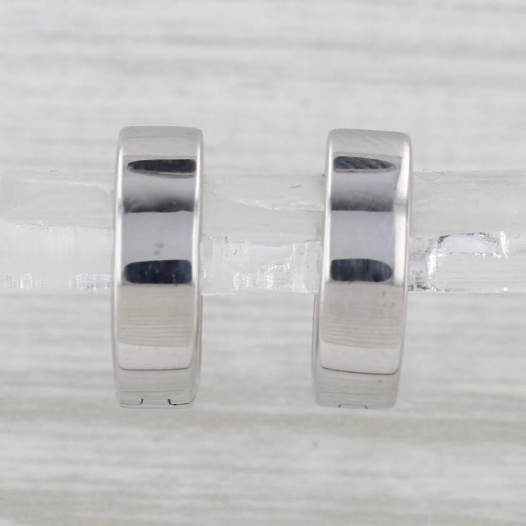 0.25ctw Black Diamond Hoop Huggie Earrings 10k White Gold Snap Top Round Hoops