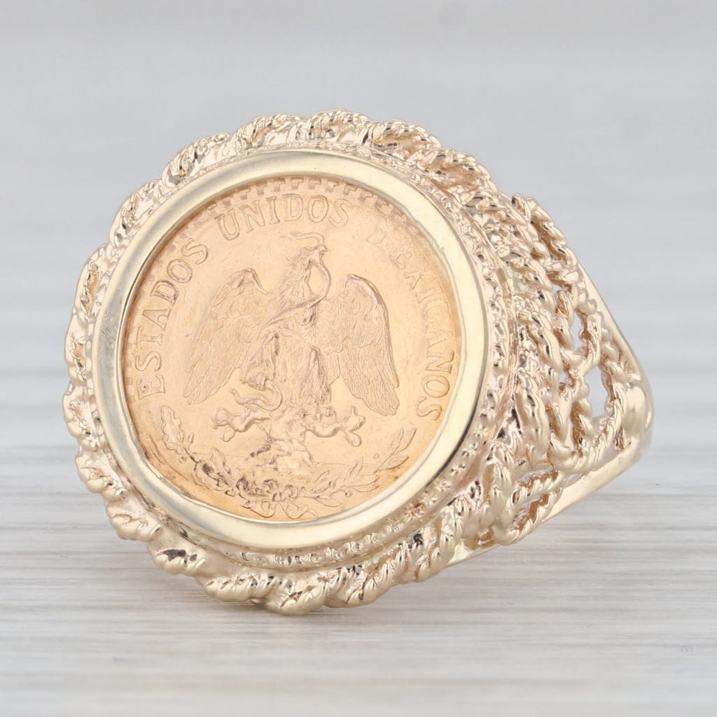 Light Gray 1945 Dos Pesos Coin Ring 14k 900 Yellow Gold Size 6 Mexico