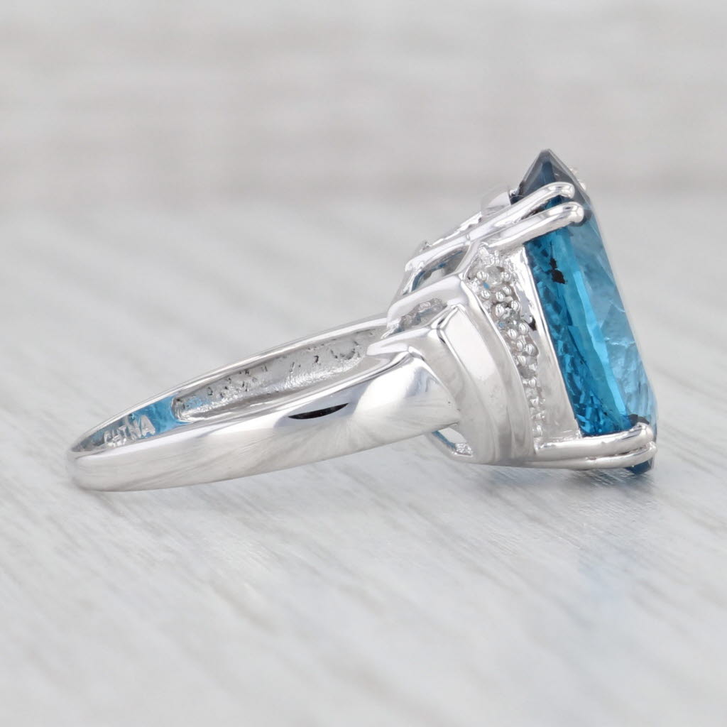 Light Gray 10.85ct London Blue Topaz Oval Solitaire Ring 10k Gold Size 8.25 Diamond Accents