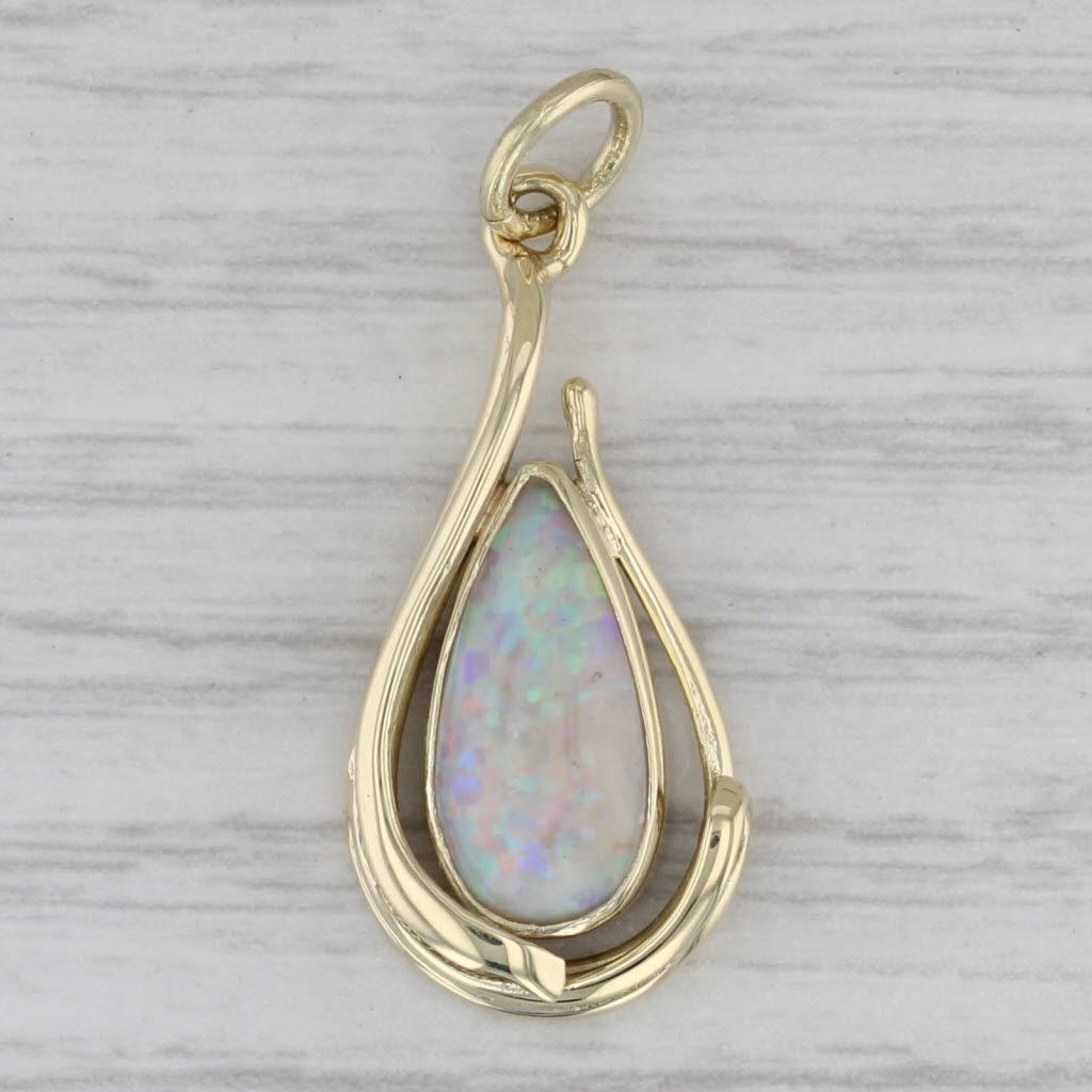 Gray Lab Created Opal Teardrop Pendant 14k Yellow Gold Pear Cabochon