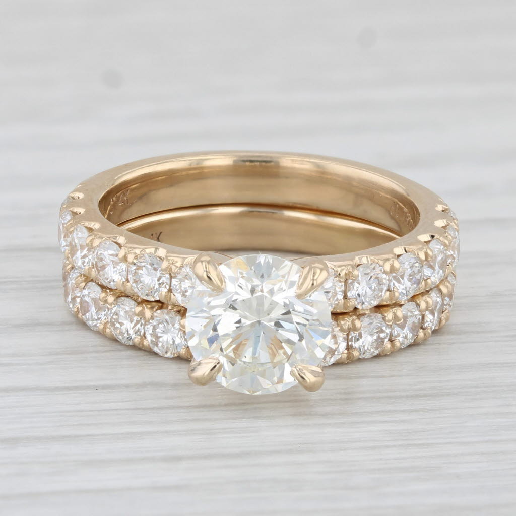 Light Gray New 3.12ctw Diamond Engagement Ring Wedding Band Bridal Set 14k Gold GIA