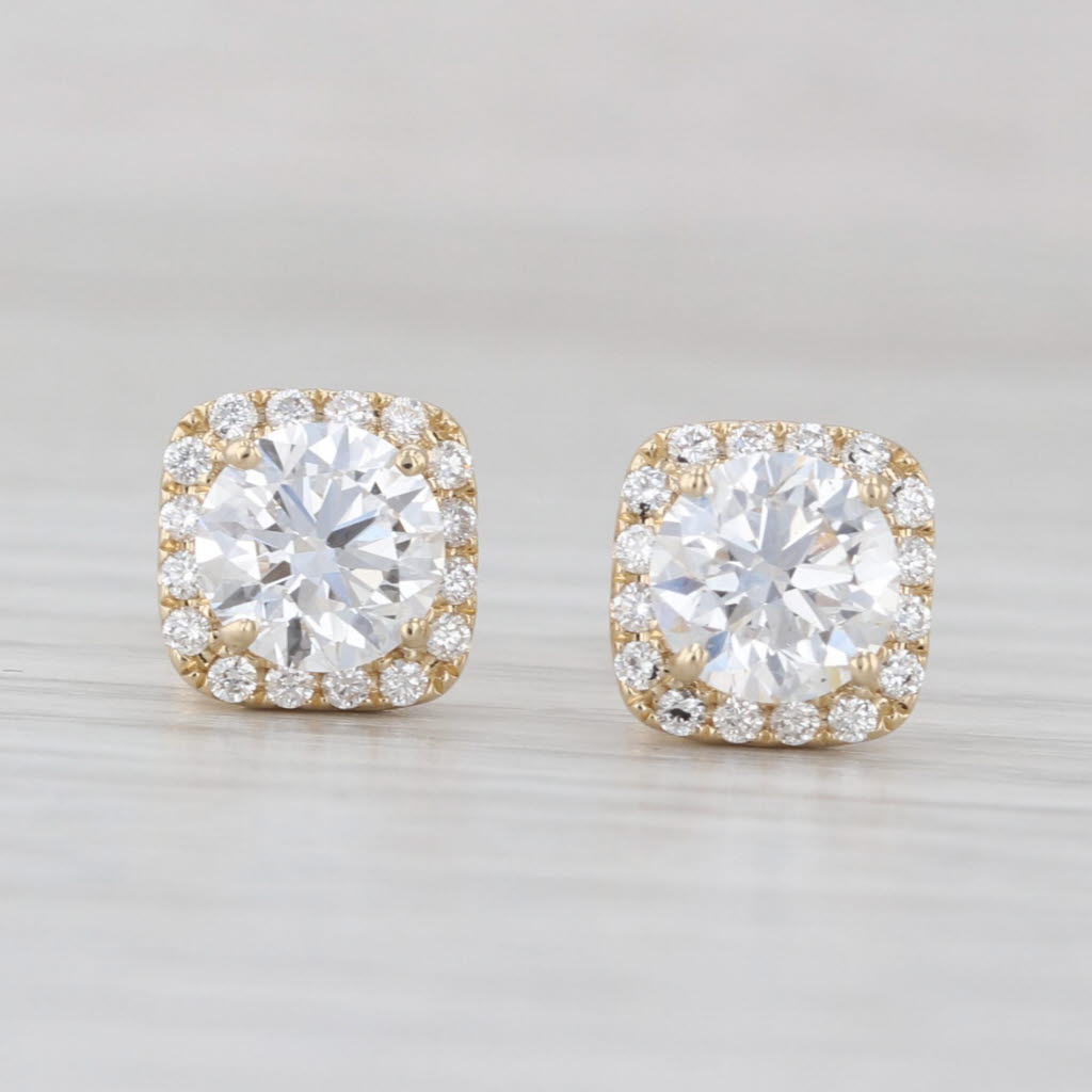 2.30ctw Round Diamond Halo Stud Earrings 14k Yellow Gold IGI VS1 Studs