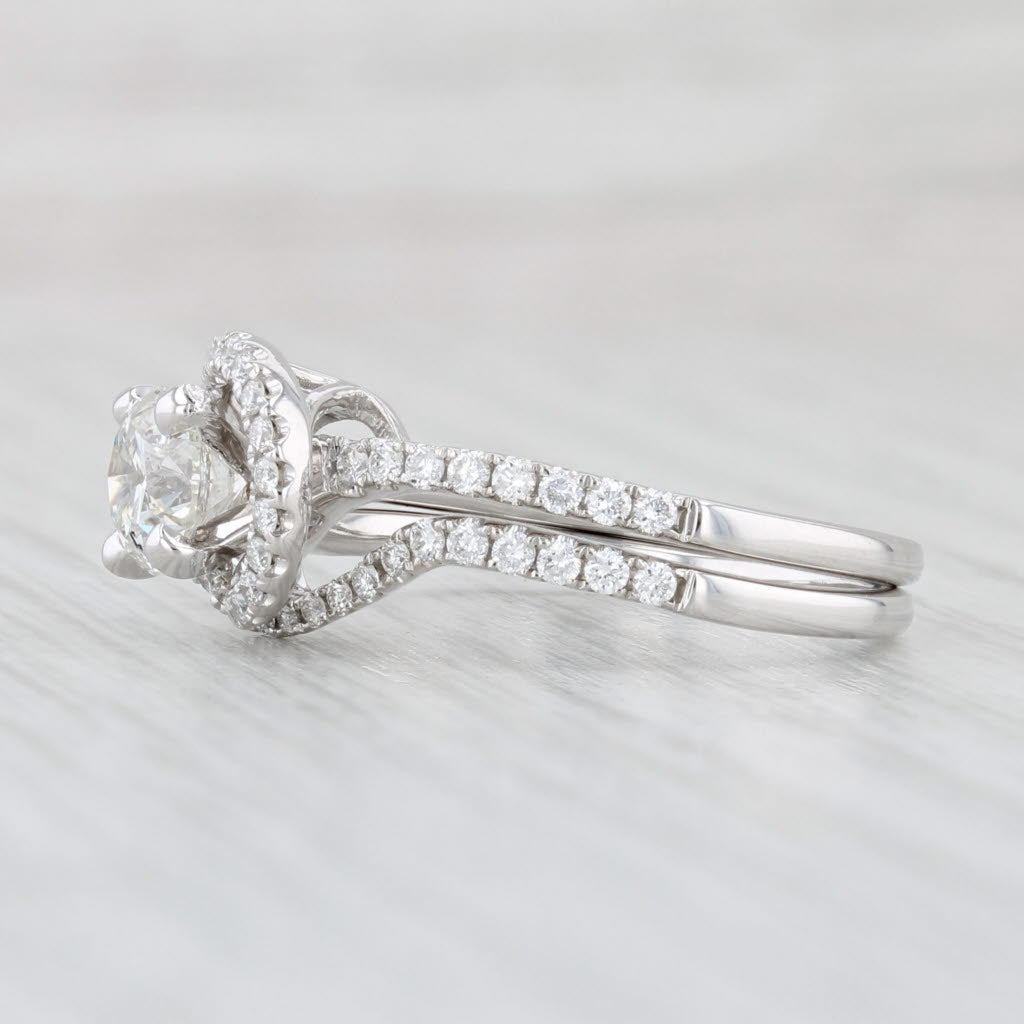 Light Gray 1.10ctw Round Diamond Engagement Ring Wedding Band Set 14k Gold Shane Co GIA