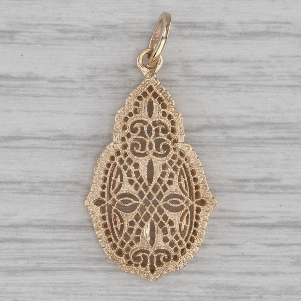 Gray Vintage Ornate Filigree Drop Pendant 14k Yellow Gold