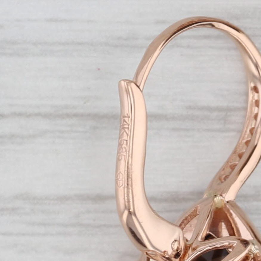 Light Gray 5.76ctw Sugar Loaf Smoky Quartz Diamond Halo Drop Earrings 14k Rose Gold