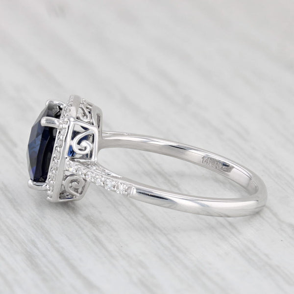 Lab Created Sapphire Diamond Halo Ring 14k White Gold Size 7 Engagement