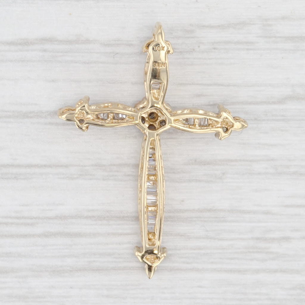 Light Gray 0.30ctw Diamond Cross Pendant 10k Yellow Gold