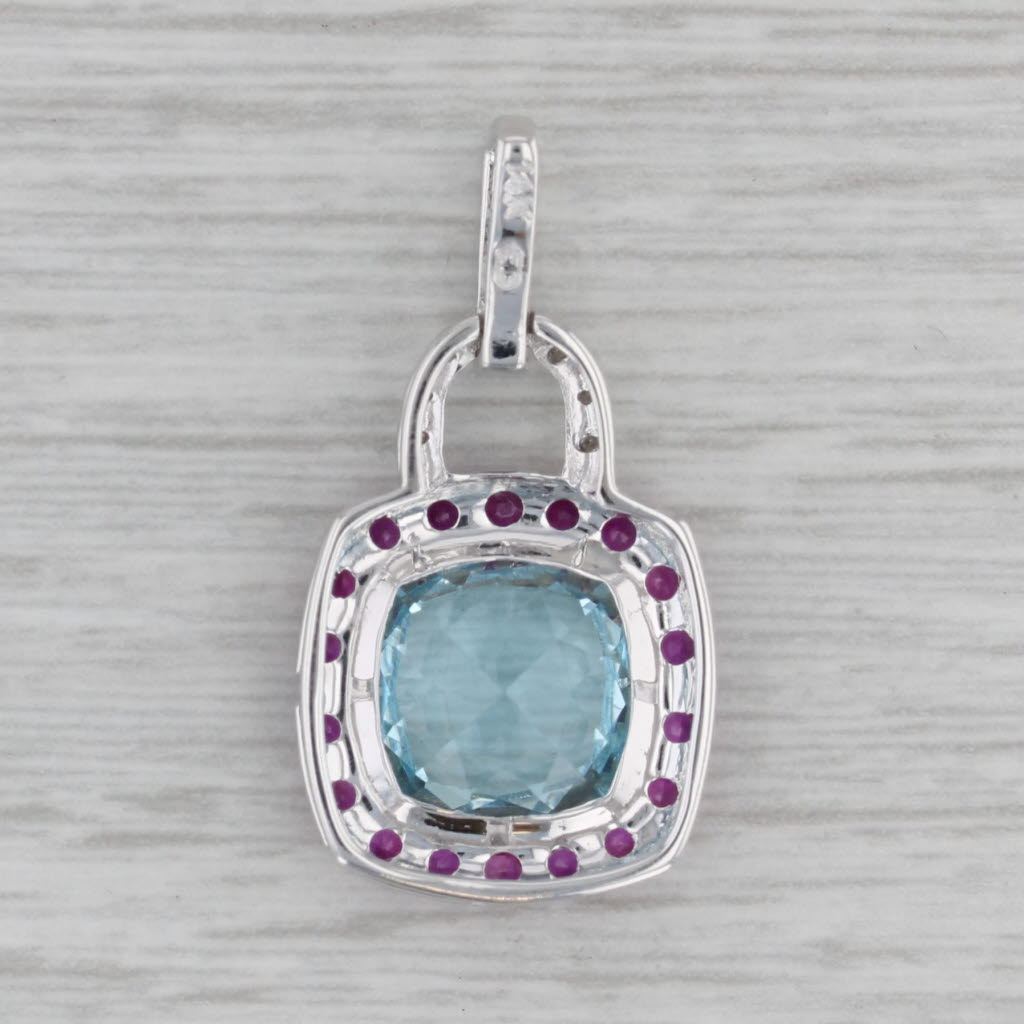 Gray 6.24ctw Diamond Blue Topaz Ruby Halo Pendant 14k White Gold