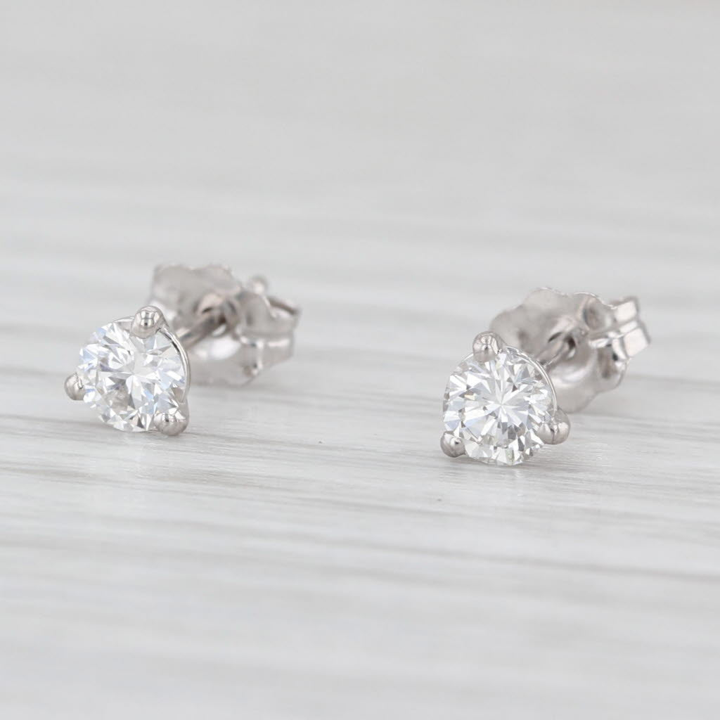 New 0.38ctw Round Brilliant Diamond Solitaire Stud Earrings 14k White Gold Studs