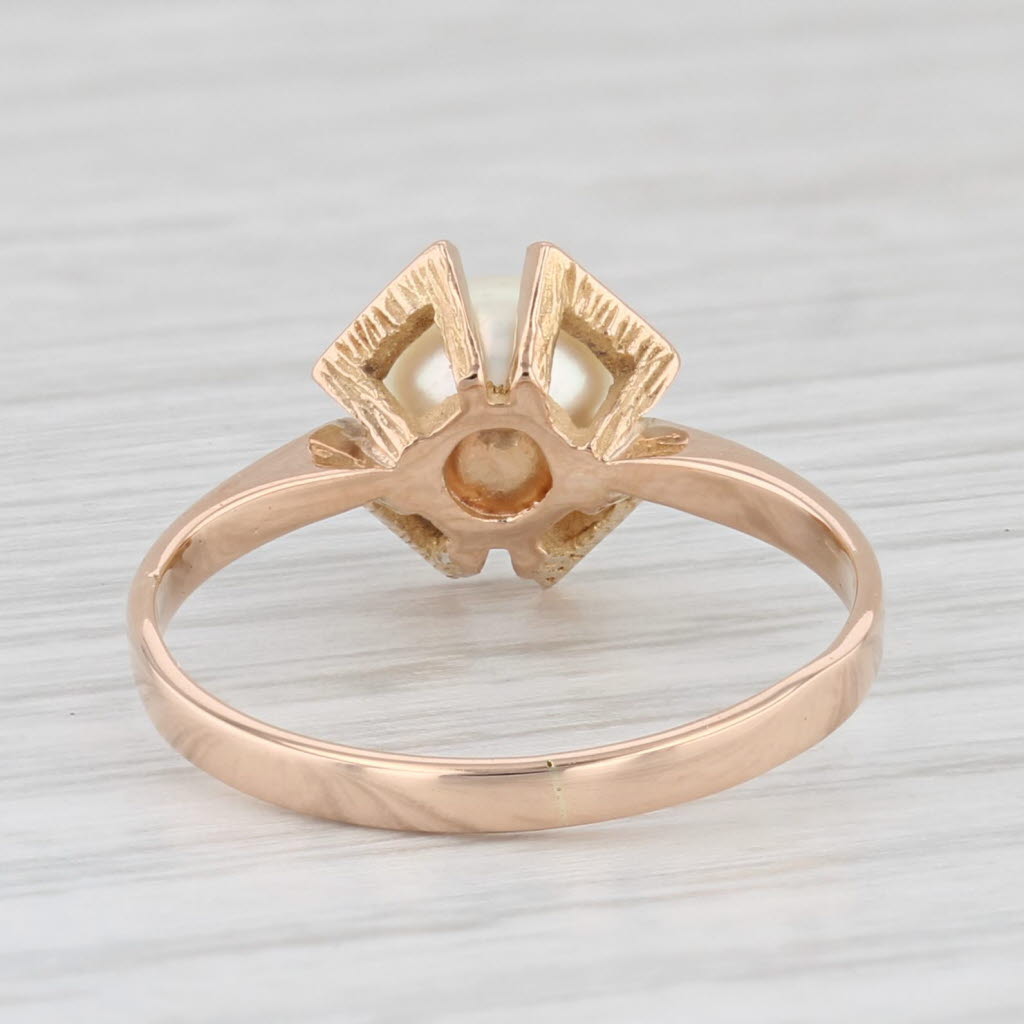 Light Gray Cultured Pearl Solitaire Ring 18k Rose Gold Size 6