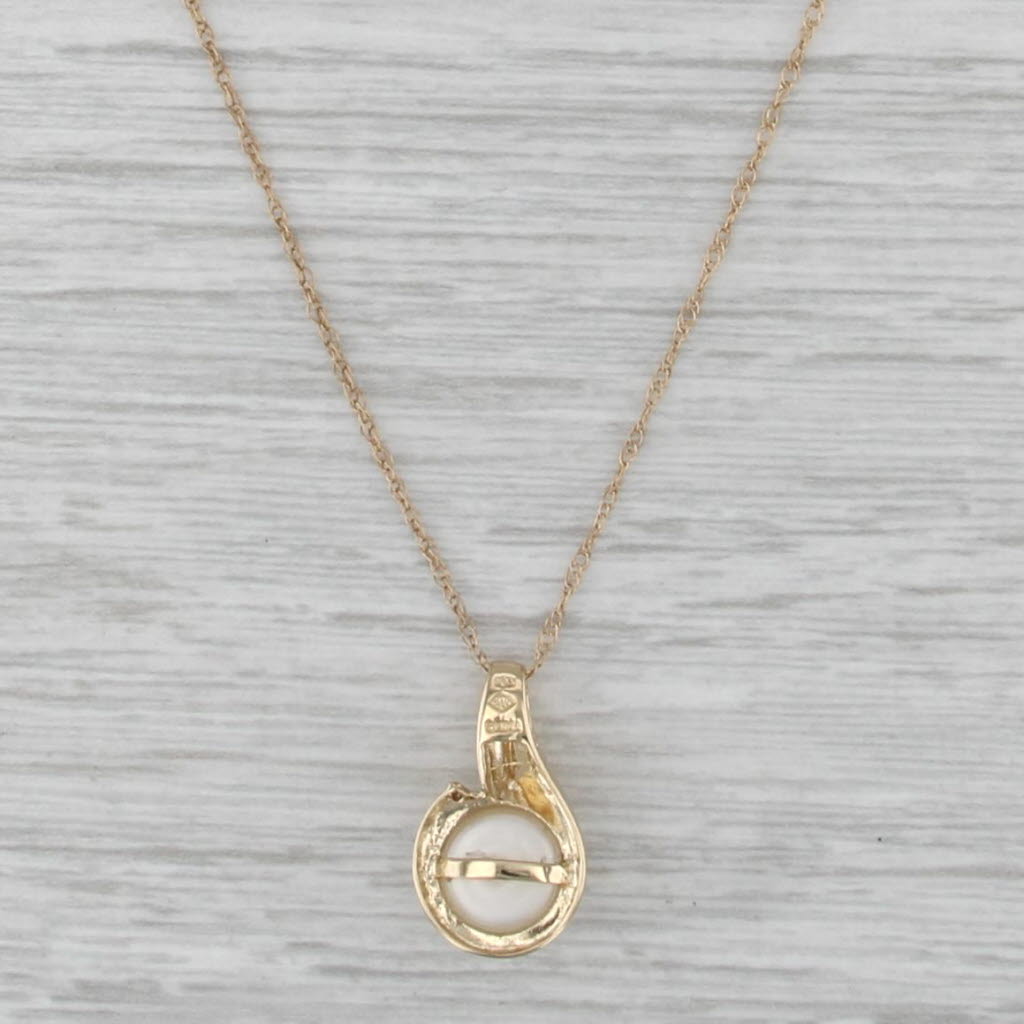 Cultured Freshwater Button Pearl Diamond Pendant Necklace 10k Gold 18.25"
