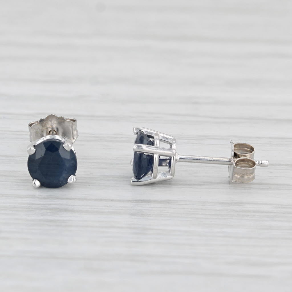 Light Gray 1.30ctw Blue Sapphire Stud Earrings 14k White Gold Round Solitaire Studs