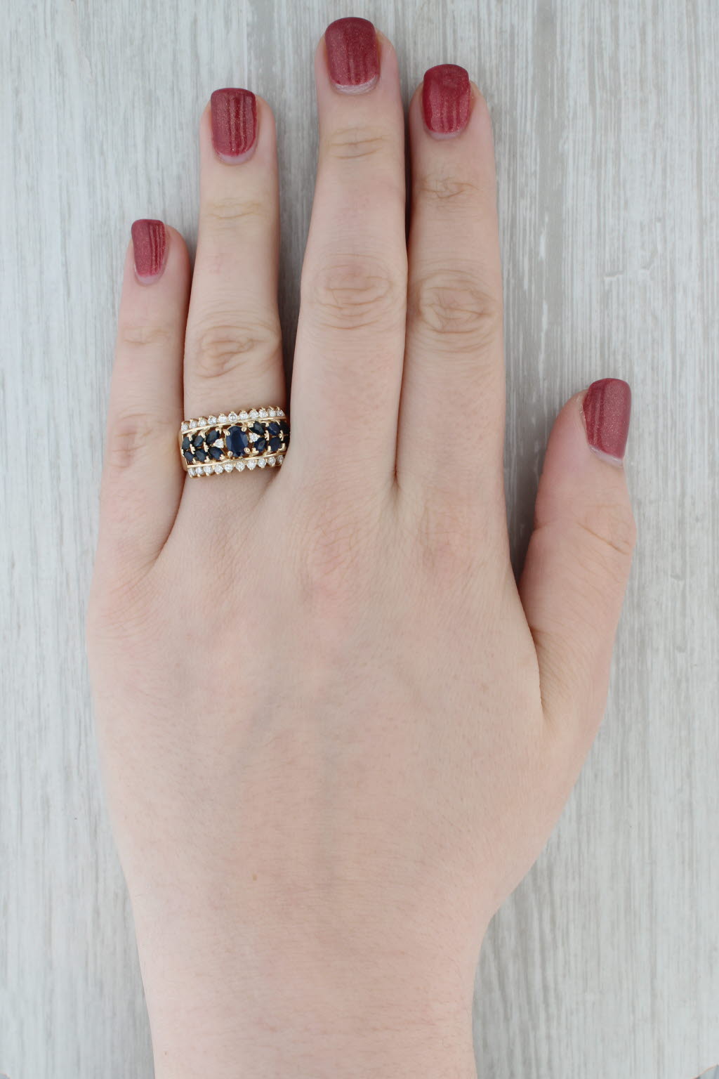 Gray 3.77ctw Blue Sapphire Diamond Ring 14k Yellow Gold Size 9.75 Cocktail