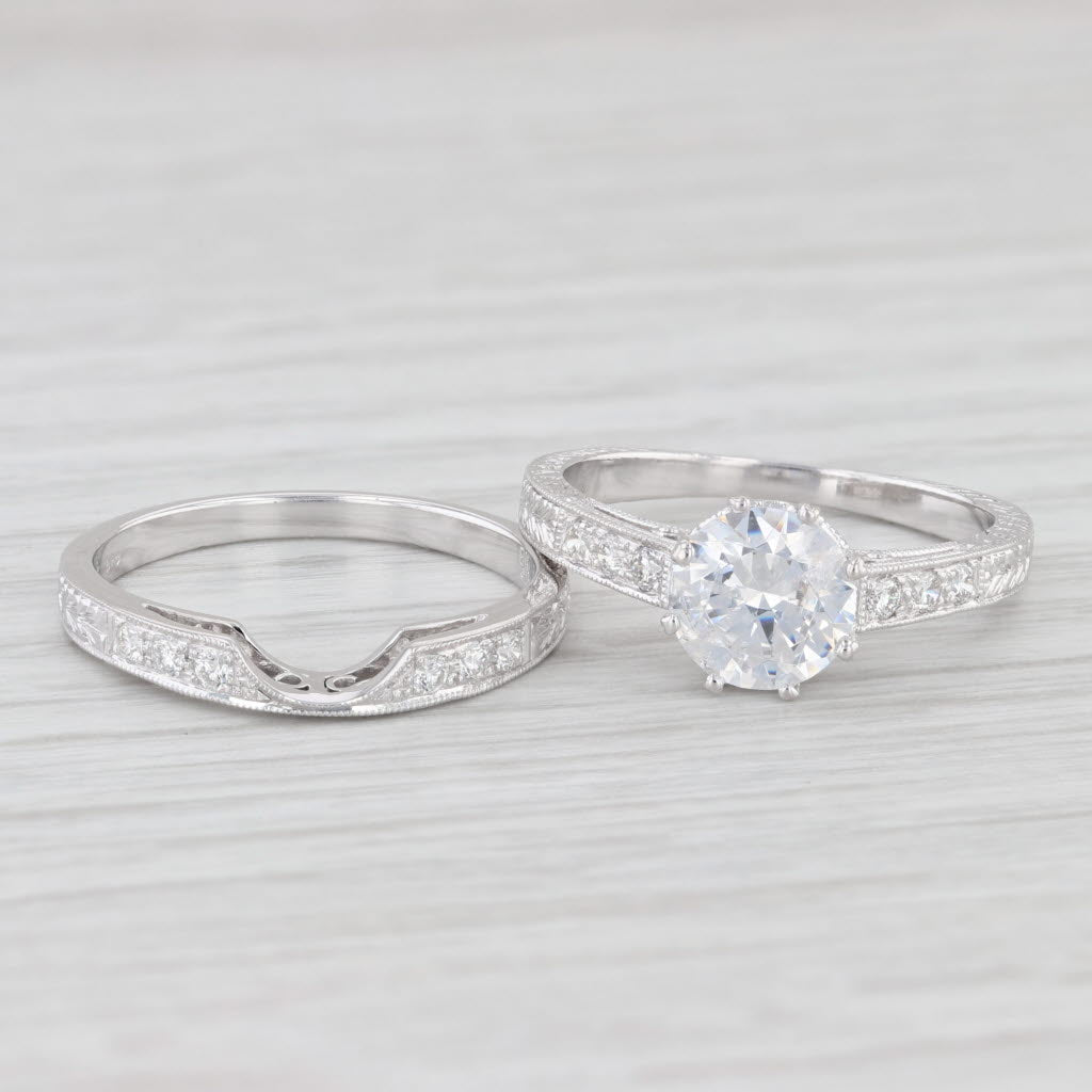 Light Gray New Semi Mount Engagement Ring Wedding Band Set Diamond 18k White Gold Size 6.5